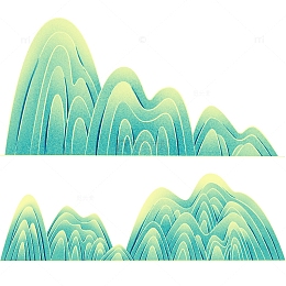 国潮山青绿色中国风山免扣插画元素