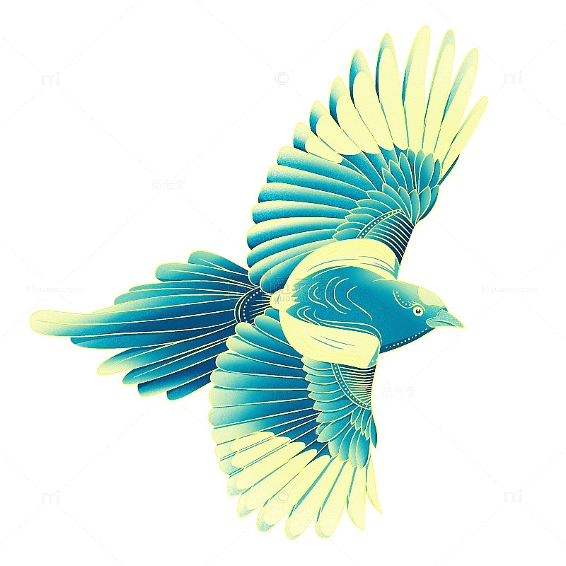 国潮青绿色中国风燕子鸟免扣插画元素可换色
