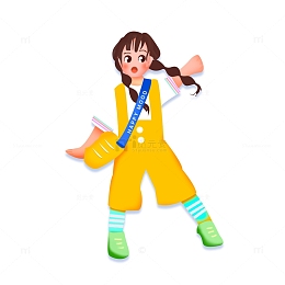 手绘春天小插画人物卡通素材