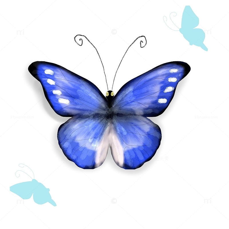 手绘蓝色蝴蝶元素
