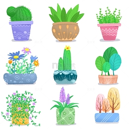 手绘卡通小清新盆栽