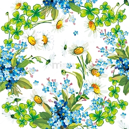 春天春分花朵绿叶四叶草手绘花朵花环