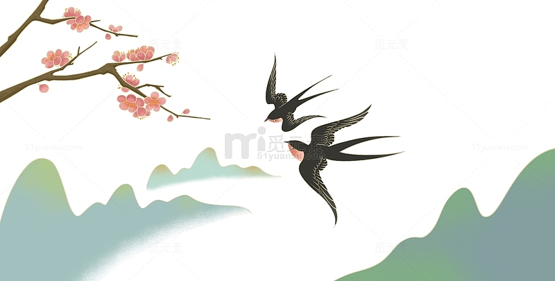 春天节气燕子樱花风景素材