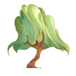 金箔描边树木插画元素