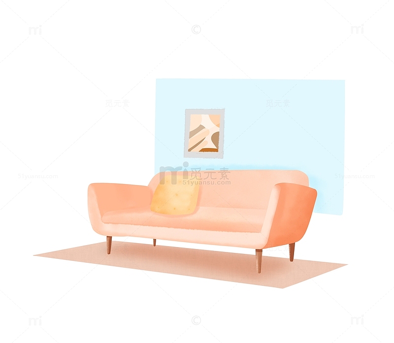 室内沙发背景手绘元素