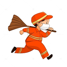 奔跑中的环卫工人人物卡通元素