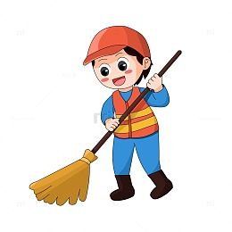 环卫工人职业扫地Q版卡通人物元素