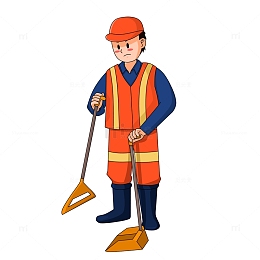 扫地劳动工作中的环卫工人职业元素