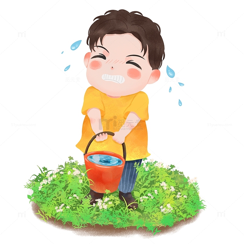 植树节小男孩提水出汗