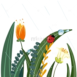 小清新植树节花草春雨草地昆虫元素