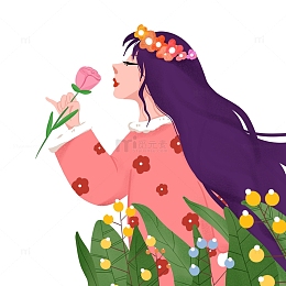38妇女节女神节拿玫瑰戴花环的女生