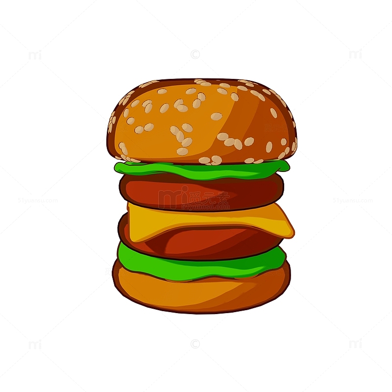 汉堡包快餐美食三渲二卡通手绘风格插画图标