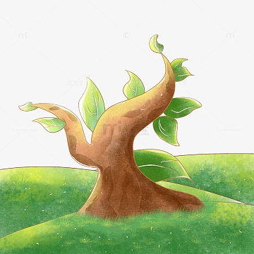 绿色手绘植树节植物树木草地场景元素