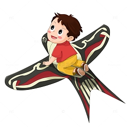 春分场景儿童元素趴在风筝上的卡通男孩