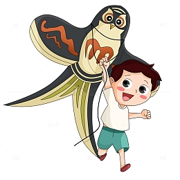 春分放风筝的卡通男孩