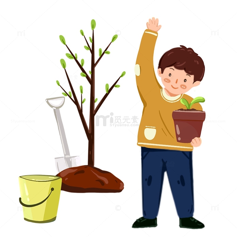 春天植树节节日人物种植小树苗浇水场景元素