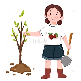 春天节日植树节女孩人物种树元素
