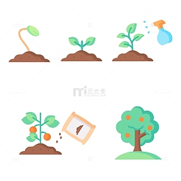卡通植树节种植花草矢量元素