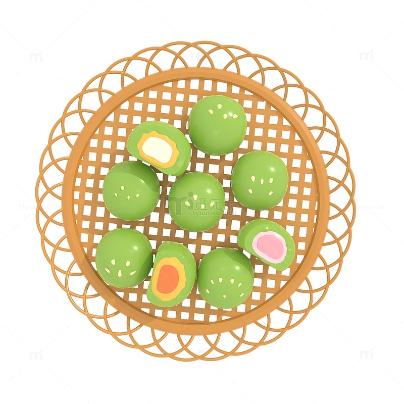清明节青团藤编篮子美食传统3D立体小吃