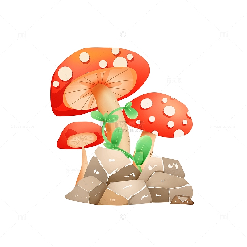 矢量手绘卡通可爱蘑菇装饰元素