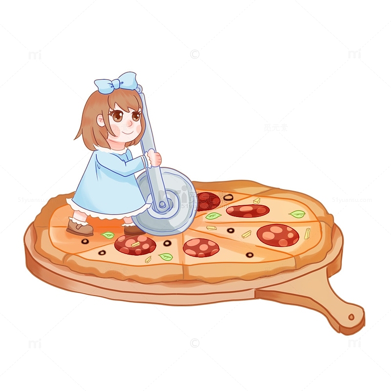 披萨西餐小女孩吃东西快乐卡通