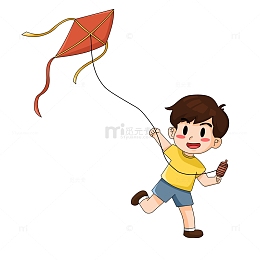 春分卡通儿插放风筝的男孩