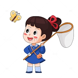 捉蝴蝶穿裙子的卡通女孩