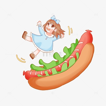 热狗面包香肠小女孩吃东西食物快乐