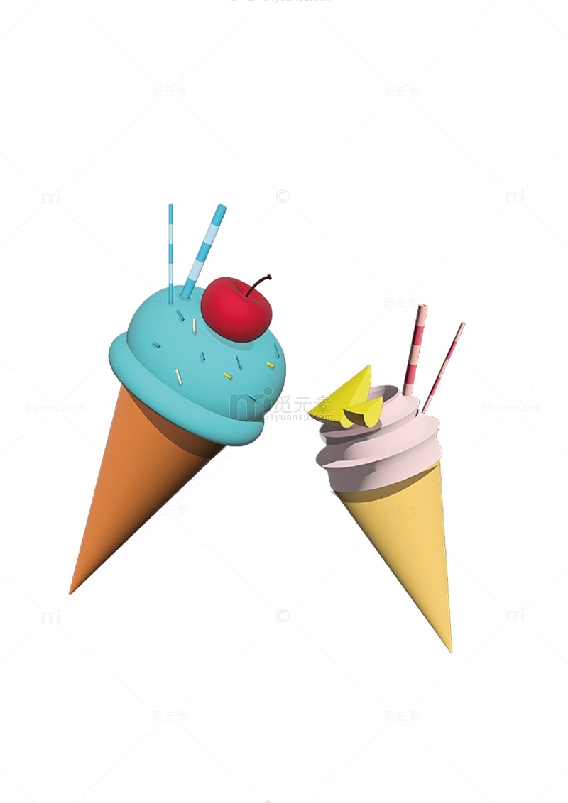 3d夏日夏至冰淇淋甜筒马卡龙色可爱清新