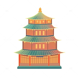 手绘国潮风古建筑