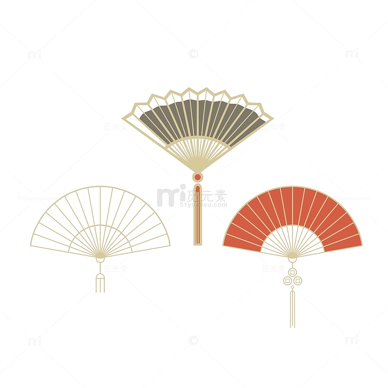 国风纹样国潮扇子折扇中国结花纹传统图案