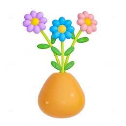 3D元素之卡通盆栽花朵元素
