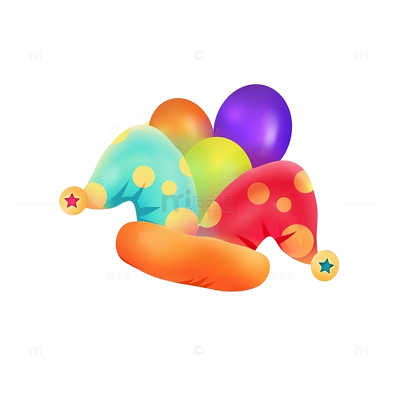 手绘卡通可爱气球小丑帽子装饰元素