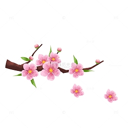 简约手绘桃花春天植物花卉春分元素