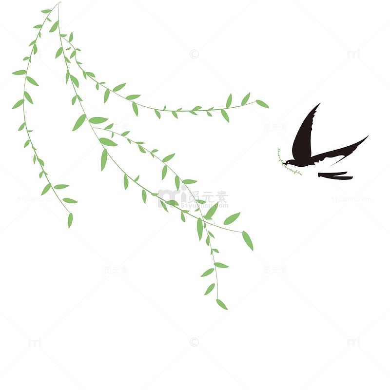 清明时节燕子绿色柳树枝条图春天小清新