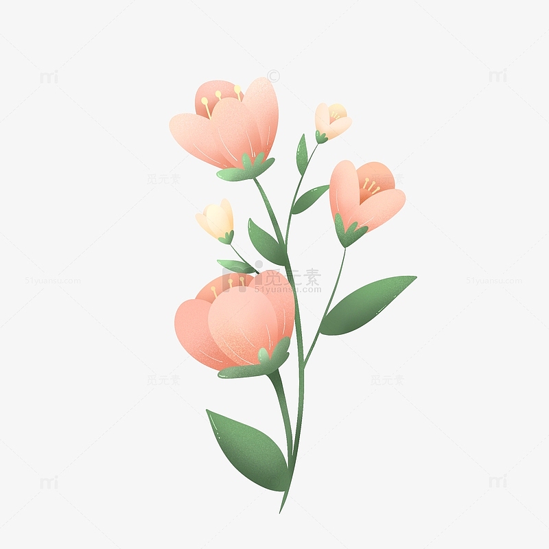 手绘粉色花朵小清新春天郁金香噪点元素