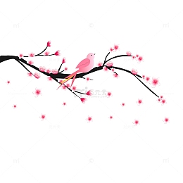 春天春季春分树枝桃花花枝花瓣鸟古风复古