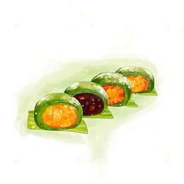 清明节手绘绿色豆沙肉松青团艾糍