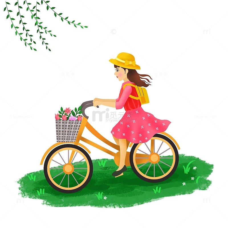 小清新春游骑单车女孩