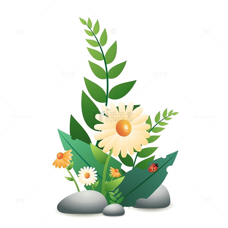 绿色春季植物花草装饰手绘插画