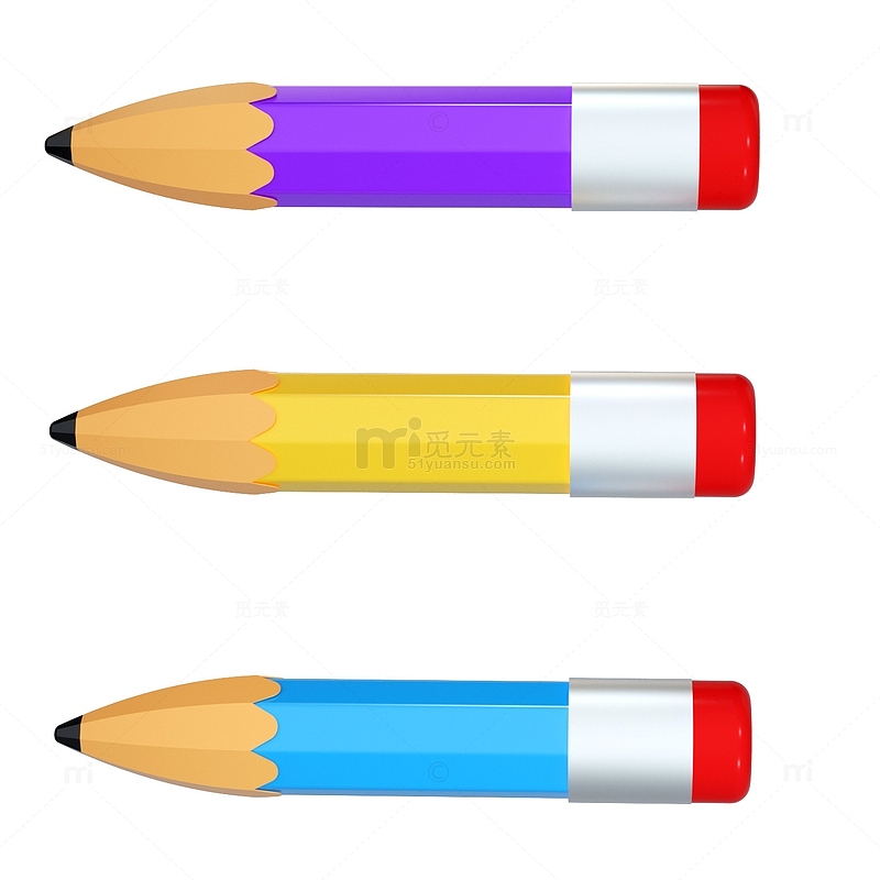 3D元素之彩色，卡通铅笔元素
