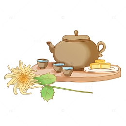 清明节菊花糕点茶壶茶杯茶水清明