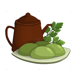 青团艾草春茶茶壶清明美食元素