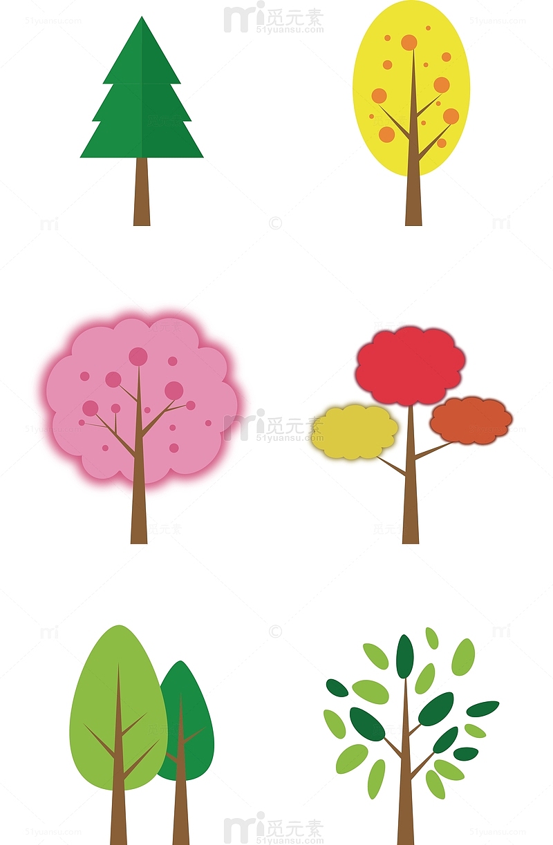植树节卡通简约造型装饰树清新风格矢量图