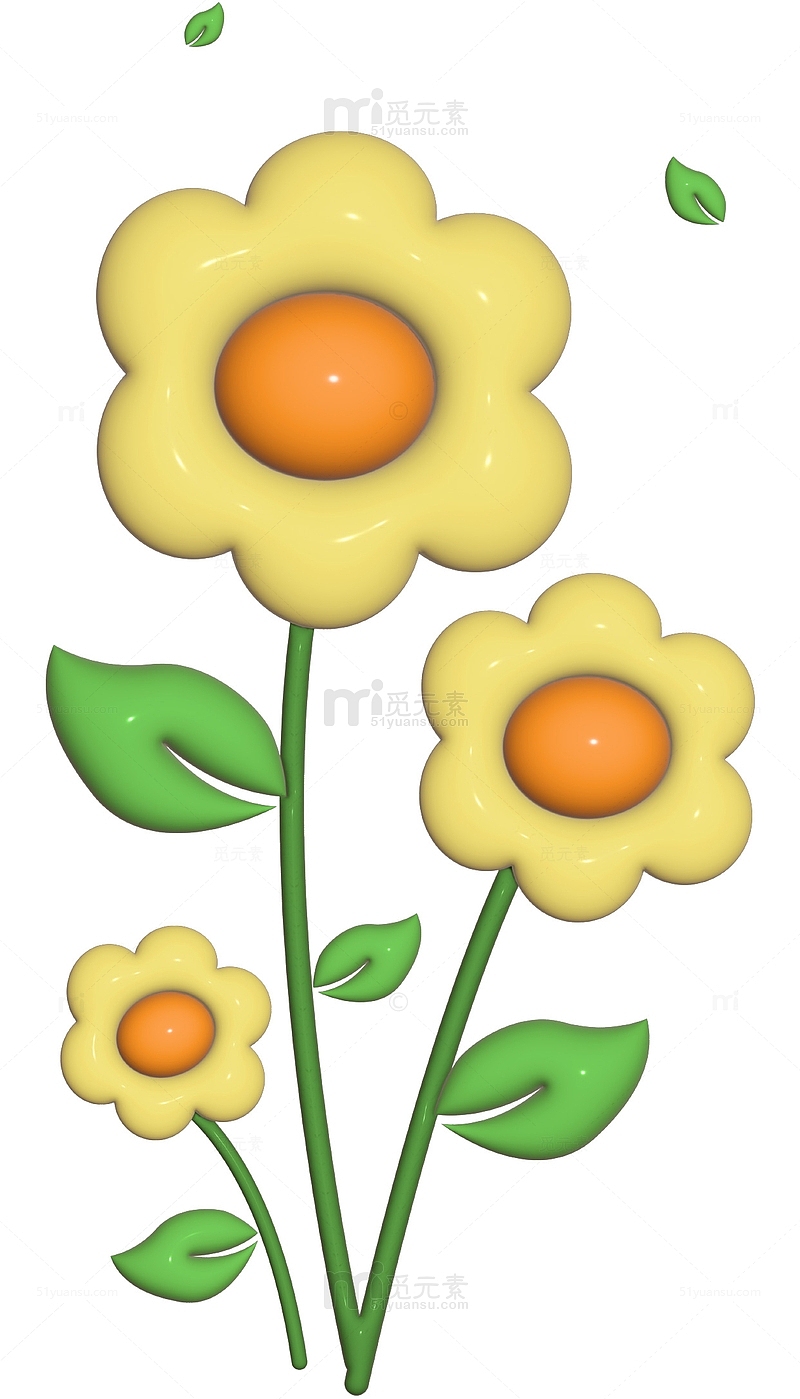 膨胀元素小黄花可爱立体花朵素材