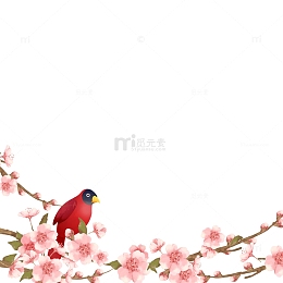 春天春季枝头小鸟花朵花枝桃花樱花