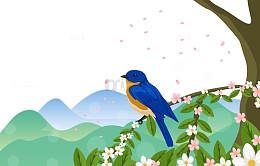 春天春季花朵花枝花瓣鸟枝头春天场景