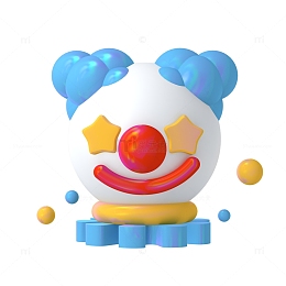 蓝色3D小丑星星眼潮流趣味卡通笑脸元素