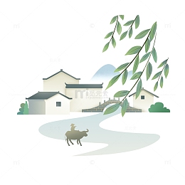 清明江南水乡手绘图