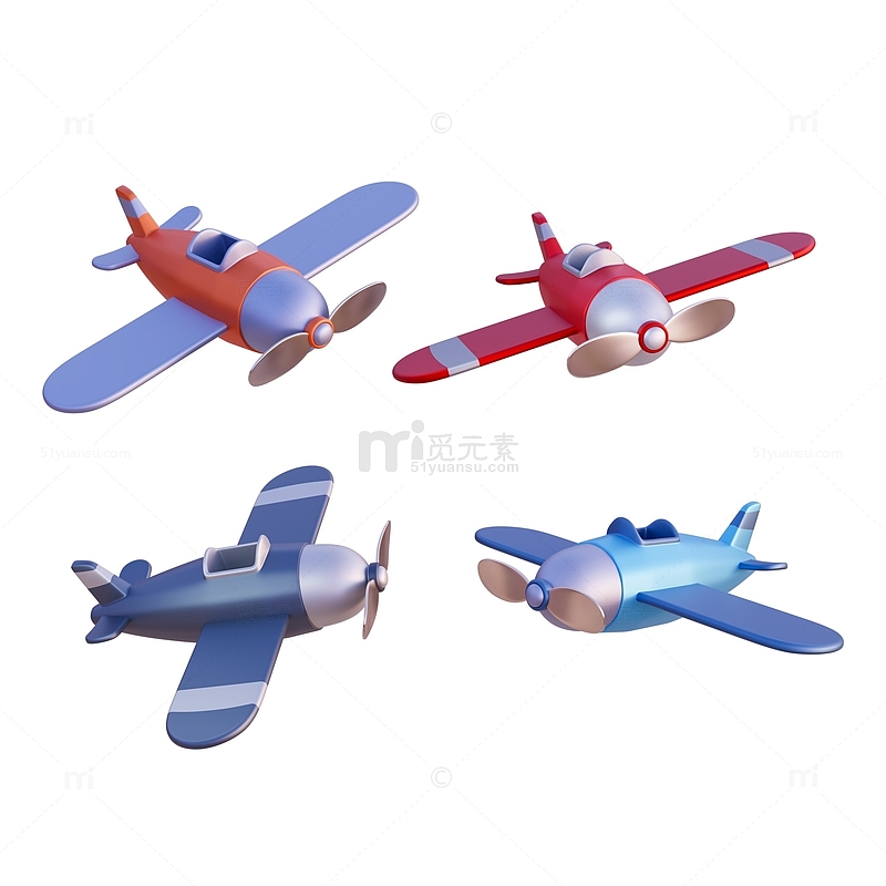 3D立体卡通小飞机飞行旅行交通模型建模